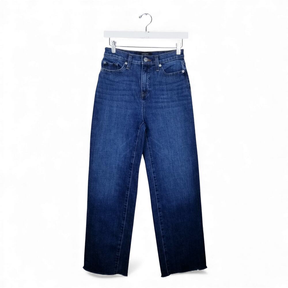 BANANA REPUBLIC Ultra High-Rise Wide Leg Dark Blue Wash Jeans Raw Hem - Size 2 - Picture 2 of 8